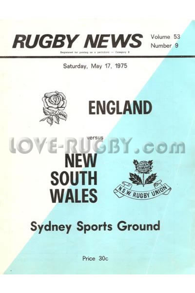 1975 New South Wales v England  Rugby Programme